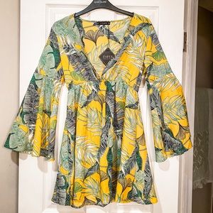 Plunging Neckline Tropical Dress